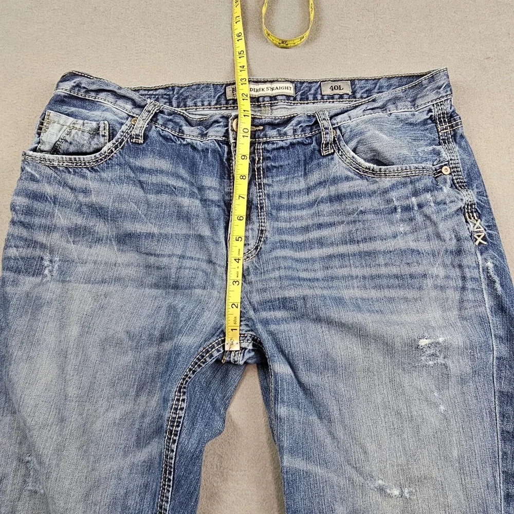 BKE Derek Straight Leg Jeans Mens Sz 40L Cotton Distressed Blue Denim